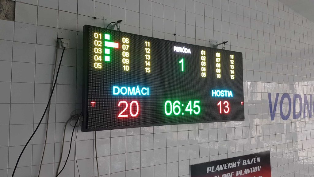 časomiera, vodné pólo, water polo, scoreboard, výsledkový panel, výsledková tabuľa